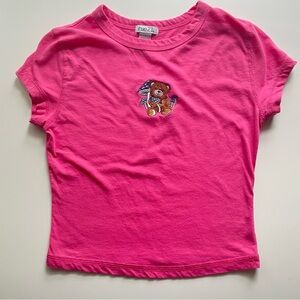 Hot pink teddy and mushroom baby tee